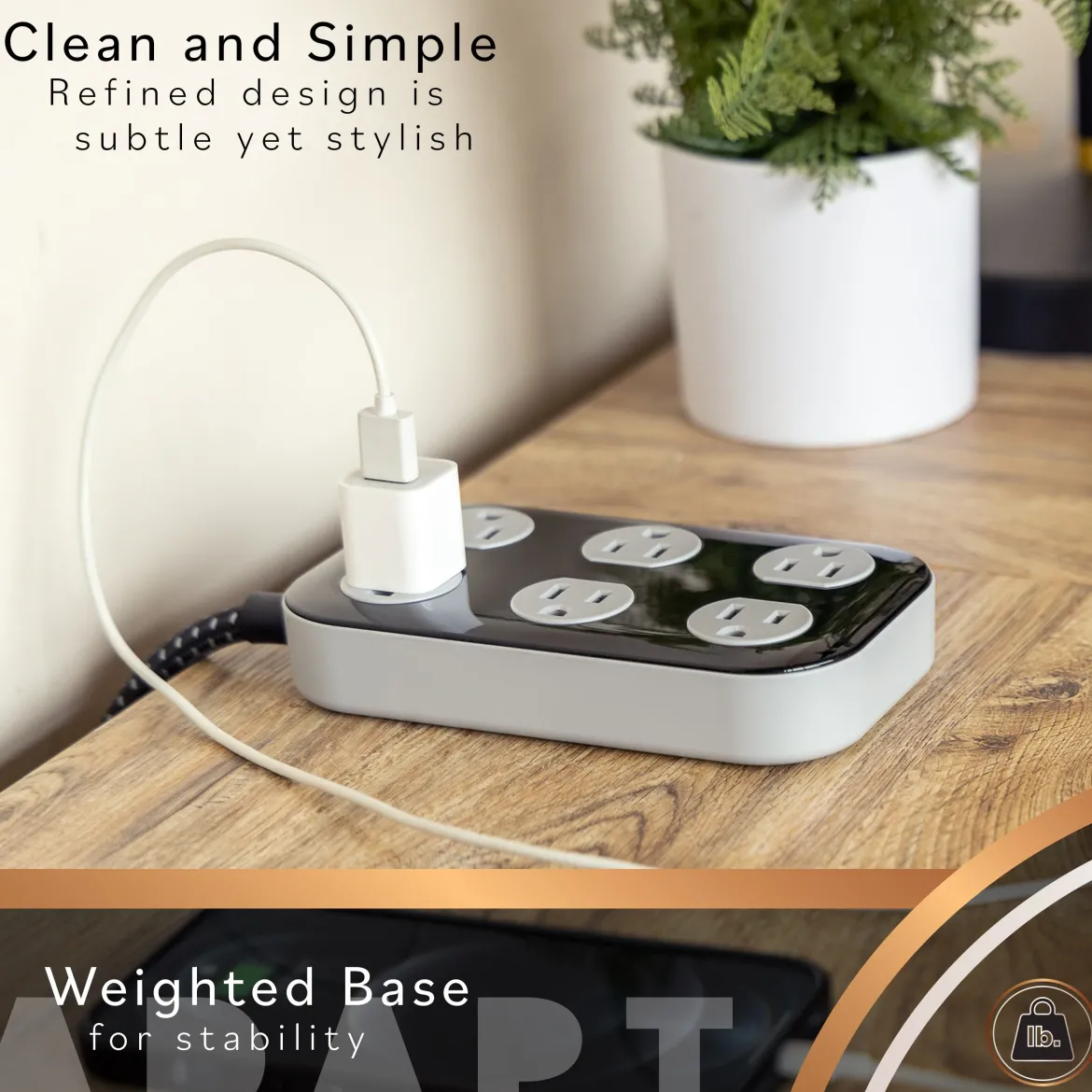 Cordinate ADAPT 6-Outlet 4ft. Braided Extension Cord with Surge Protection, Black/Gray