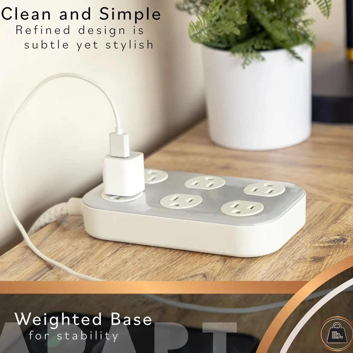 Cordinate ADAPT 6-Outlet 8ft. Braided Extension Cord With Surge Protection, Cream/Gray