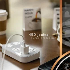 Cordinate ADAPT 6-Outlet 4ft. Braided Extension Cord with Surge Protection, Cream/Gray