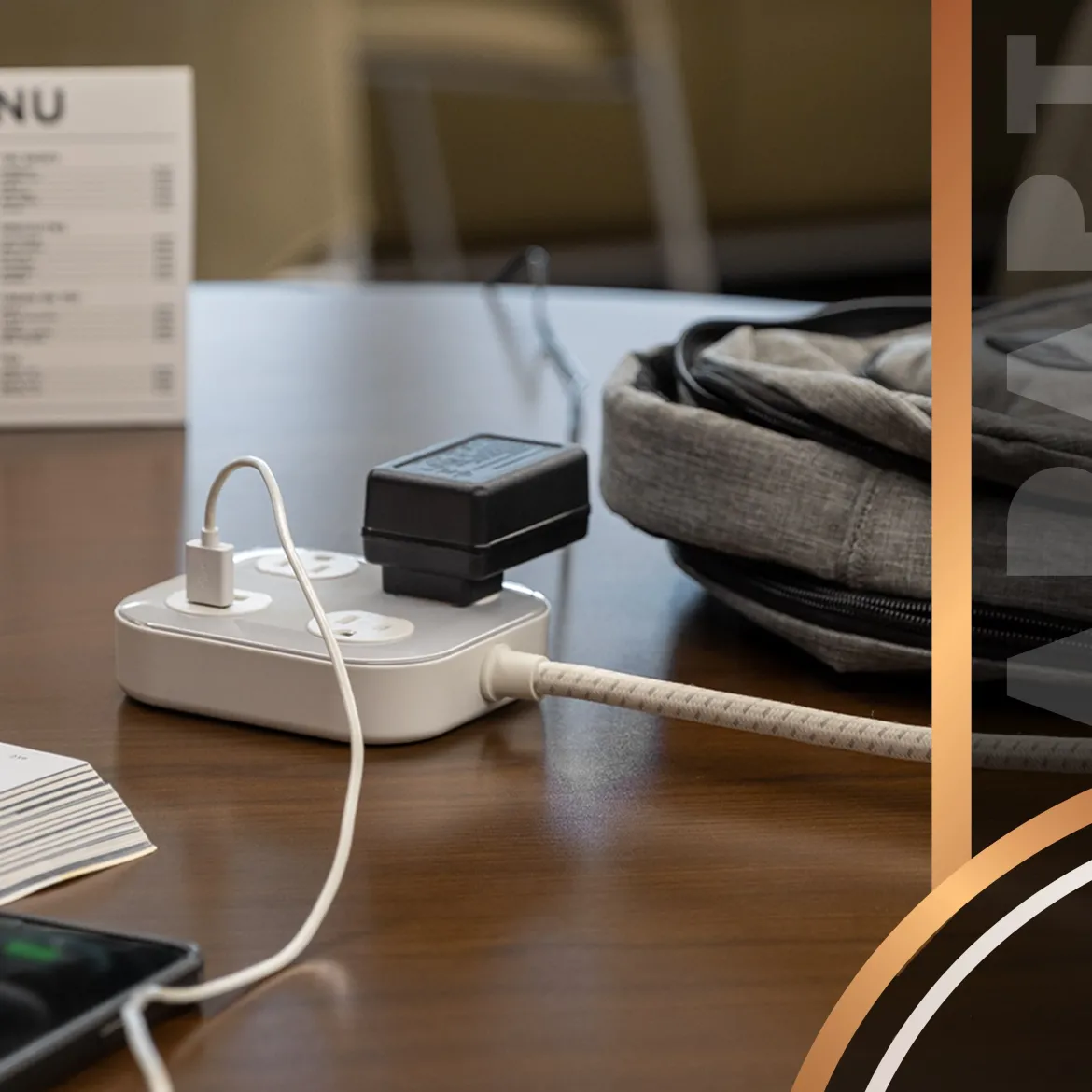 Cordinate ADAPT 3-Outlet, 2-USB 4ft. Braided Extension Cord, Cream/Gray