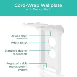 Cordinate Cord-Wrap Duplex Receptacle Wall Plate with Shelf, 2 Pack, White