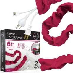 Cordinate 6ft. Fabric Cord Cover, 2 Pack, Berry