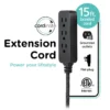 Cordinate 15ft. 3-Outlet Extension Cord, Black Heather