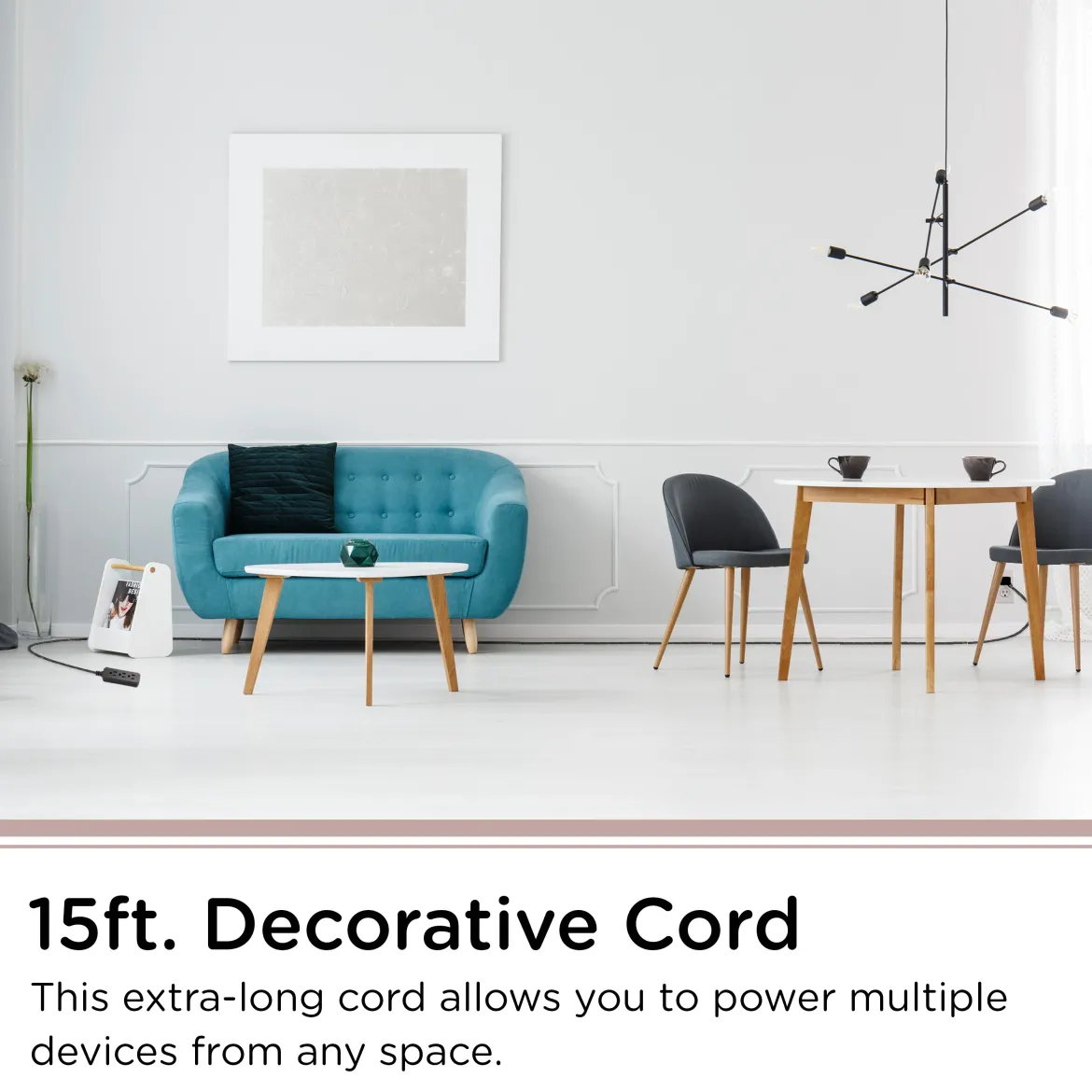 Cordinate 15ft. 3-Outlet Extension Cord, Black Heather