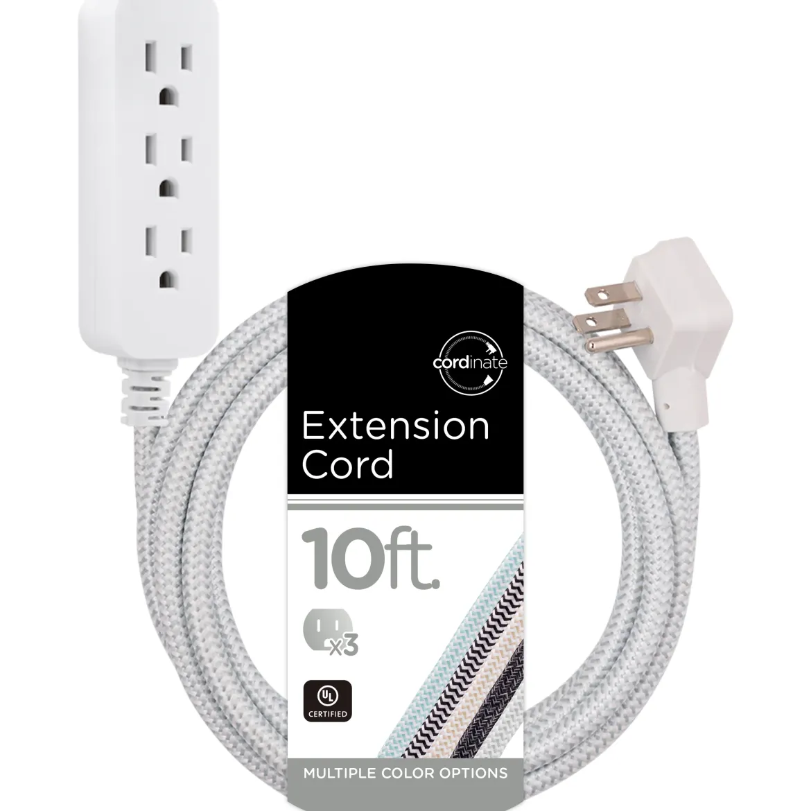 Cordinate 10ft. 3-Outlet Extension Cord, Gray/White