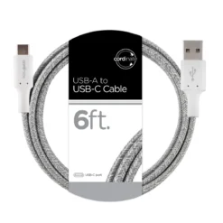 Cordinate 6ft. USB-A to USB-C Braided Charging Cable, Gray/White