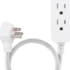 Cordinate 3-Outlet 2ft. Braided Extension Cord with Flat Plug, White/Gray