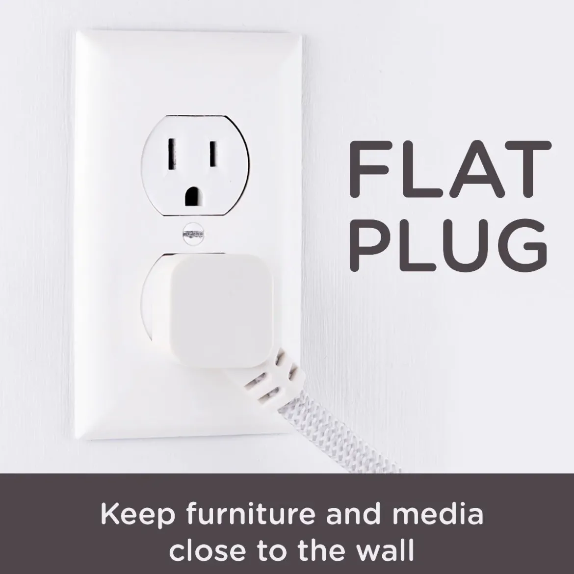 Cordinate 3-Outlet 2ft. Braided Extension Cord with Flat Plug, White/Gray