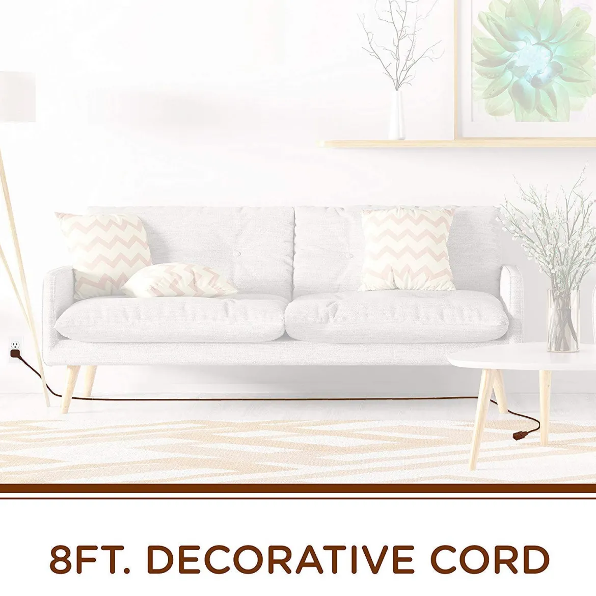 Cordinate 3-Outlet 8ft. Braided Extension Cord with Flat Plug, Brown