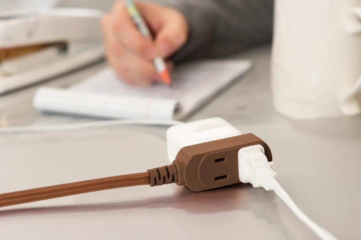 Cordinate 3-Outlet 8ft. Braided Extension Cord with Flat Plug, Brown