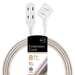 Cordinate 3-Outlet 8ft. Braided Extension Cord with Flat Plug, White/Tan