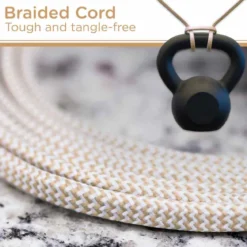 Cordinate 3-Outlet 8ft. Braided Extension Cord with Flat Plug, White/Tan