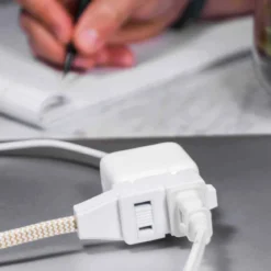 Cordinate 3-Outlet 8ft. Braided Extension Cord with Flat Plug, White/Tan