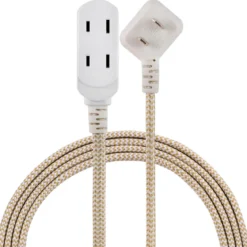 Cordinate 3-Outlet 8ft. Braided Extension Cord with Flat Plug, White/Tan