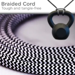 Cordinate 3-Outlet 8ft. Braided Extension Cord with Flat Plug, Black/White