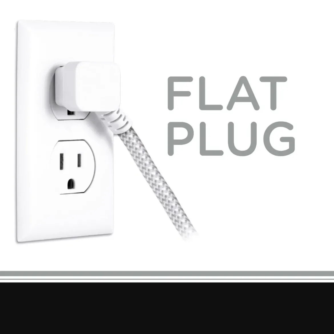Cordinate 3-Outlet 8ft. Braided Extension Cord, Gray/White