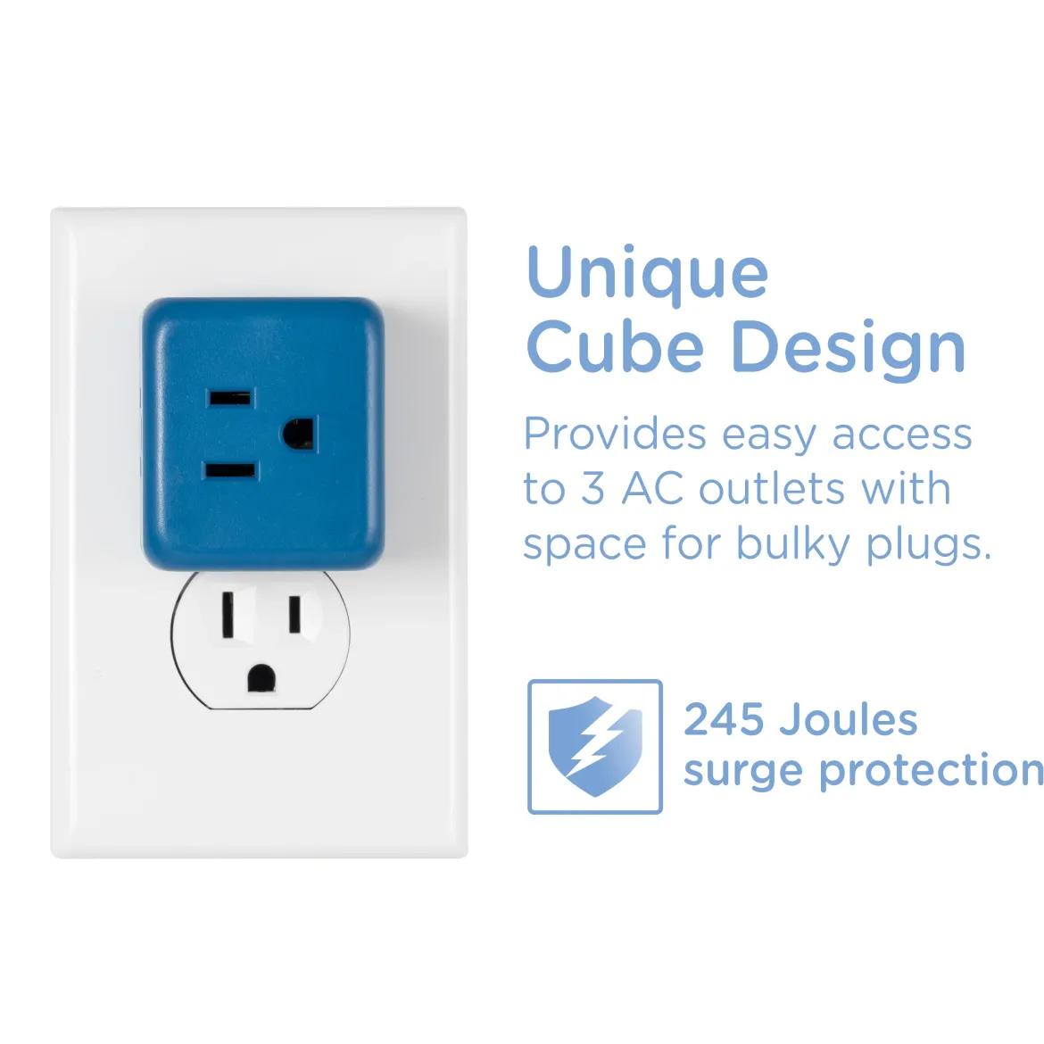 Cordinate 3-Outlet Surge Protector, sea blue cube, 2 pack