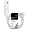 Cordinate 2-Outlet 2-USB 10ft. Braided Extension Cord with Surge Protection, White/Gray