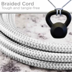 Cordinate 2-Outlet 2-USB 10ft. Braided Extension Cord with Surge Protection, White/Gray