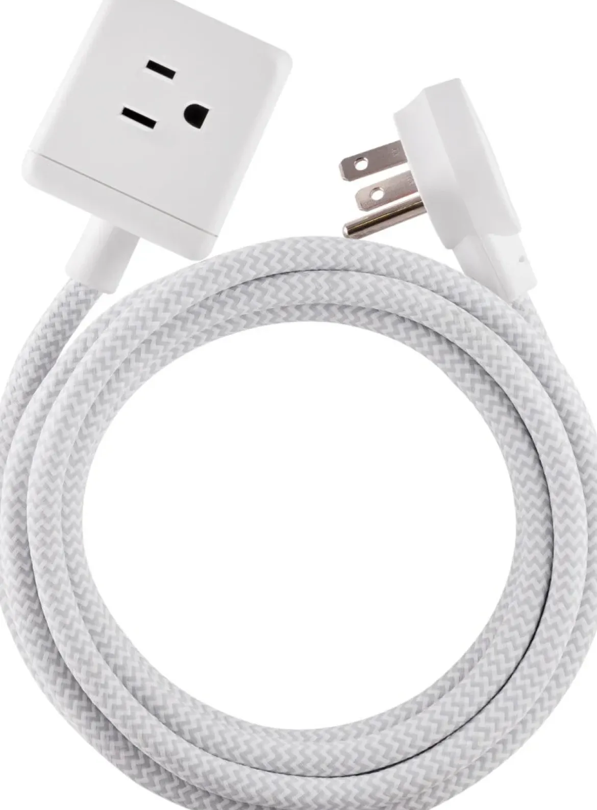 Cordinate 3-Outlet 2-USB 10ft. Braided Extension Cord Cube, White