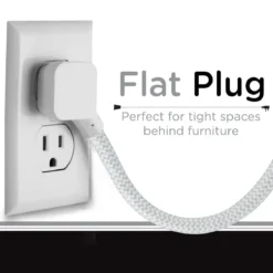 Cordinate 3-Outlet 2-USB 5ft. Braided Extension Cord Cube, White