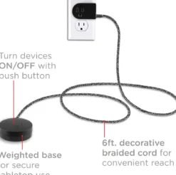 Cordinate Tabletop Switch with Braided Cord, Black, 2pk