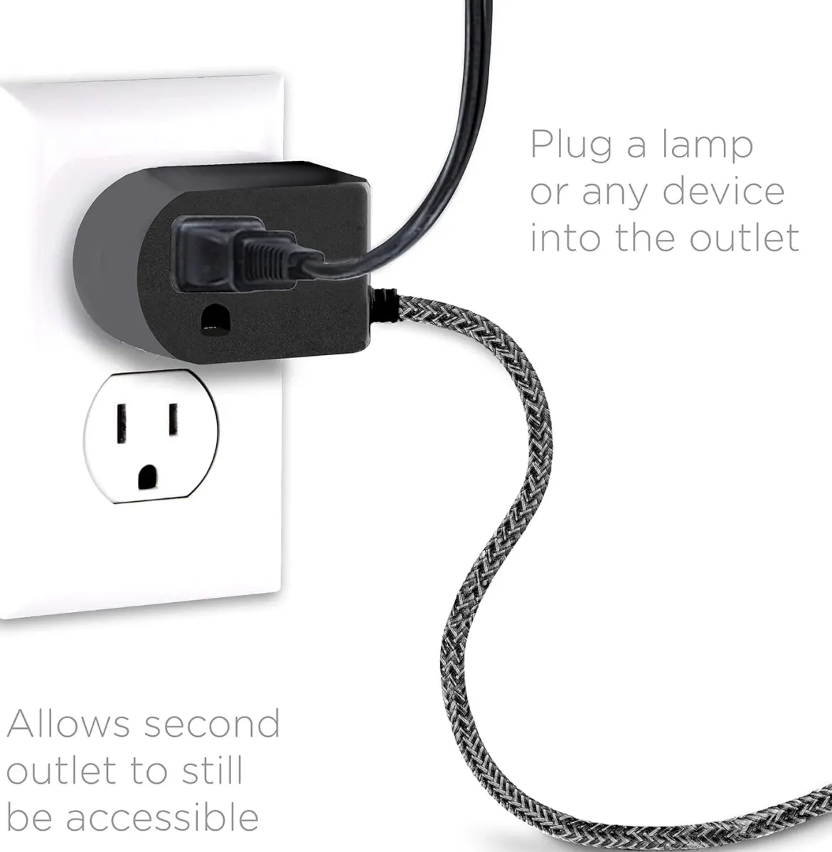 Cordinate Tabletop Switch with Braided Cord, Black, 2pk