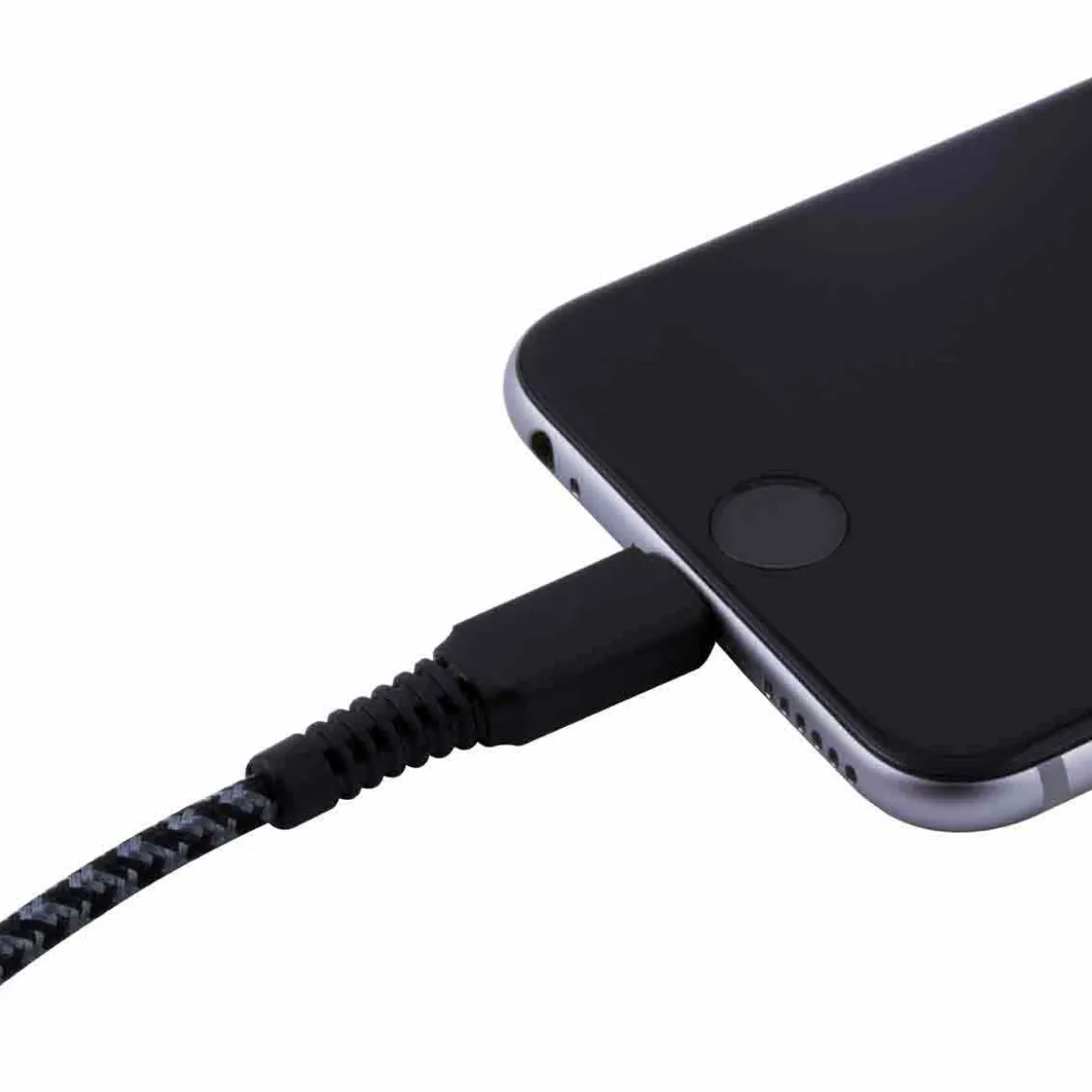 EcoSurvivor 4ft. USB-A to Lightning Charging Cable with Braided Cord, Black/Gray