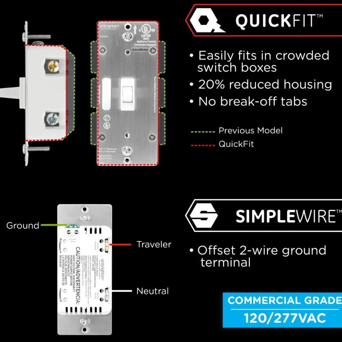Enbrighten Add-On Toggle Switch with QuickFit and SimpleWire, White