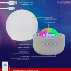 Enbrighten Aurora Wave Galaxy Projector LED Tabletop Night Light with On/Off Globe Cover, White