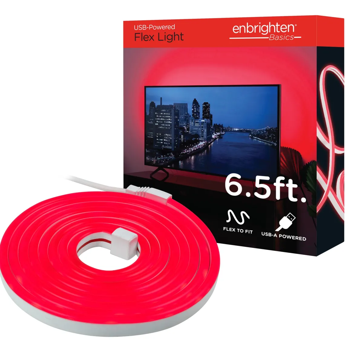 Enbrighten Basics Indoor USB-Powered Flex Light, 6.5ft., Red