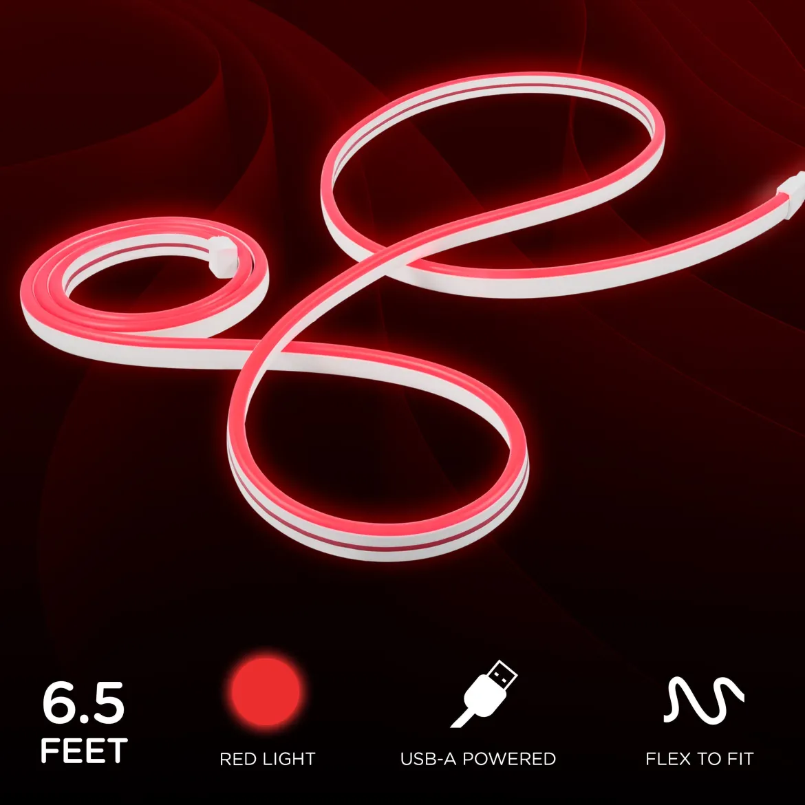 Enbrighten Basics Indoor USB-Powered Flex Light, 6.5ft., Red