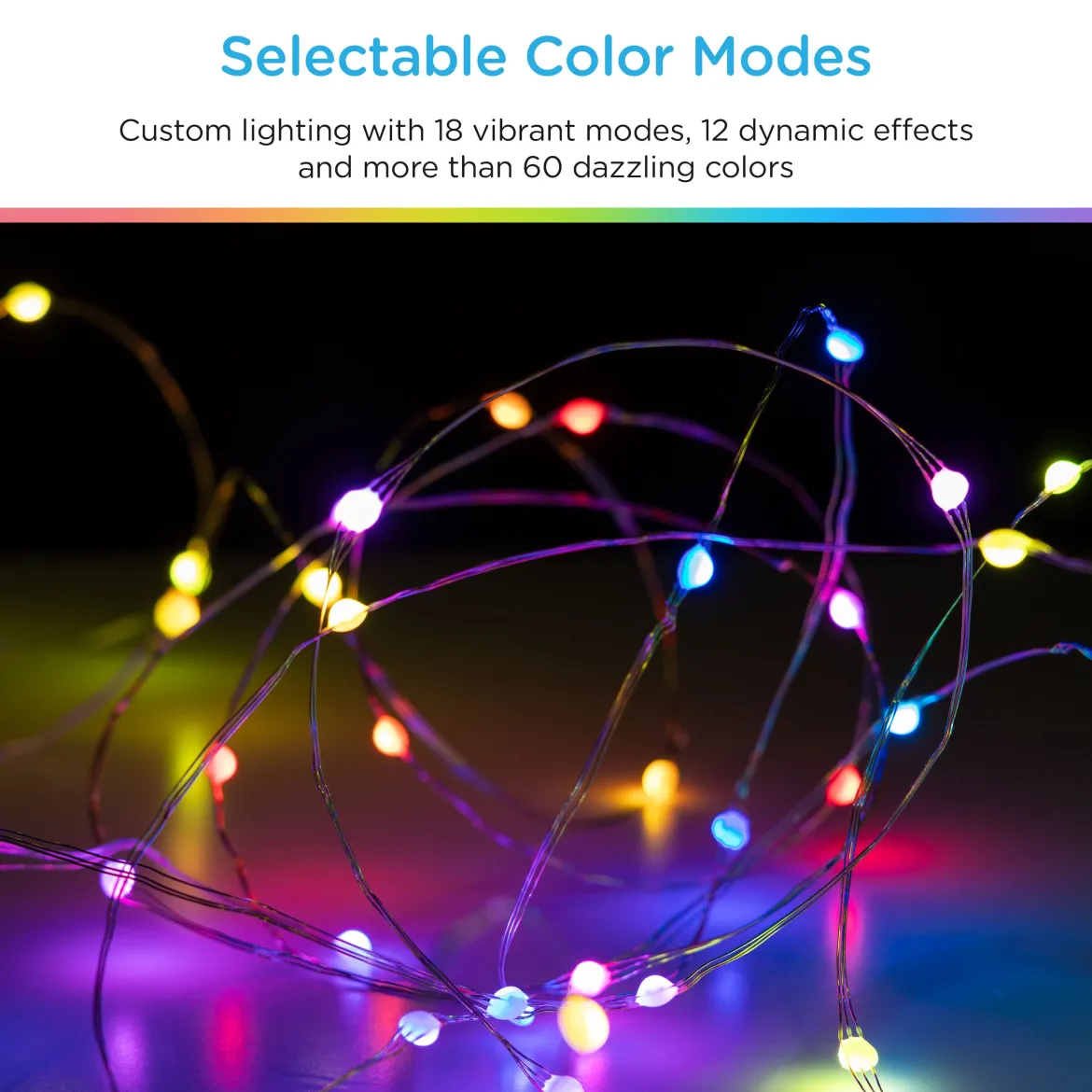 Enbrighten Basics LED Color Changing Fairy String Lights, 60 Lights, 20ft., White