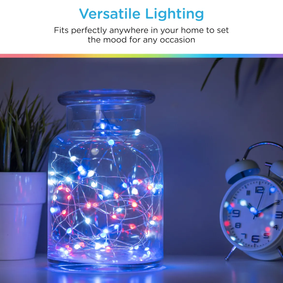 Enbrighten Basics LED Color Changing Fairy String Lights, 60 Lights, 20ft., White