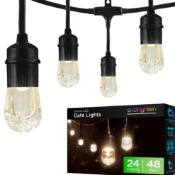 Enbrighten Classic LED Cafe Lights, 24 Bulbs, 48ft. Black Cord