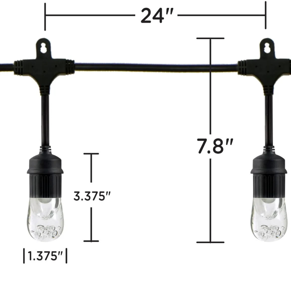 Enbrighten Classic LED Cafe Lights, 24 Bulbs, 48ft. Black Cord