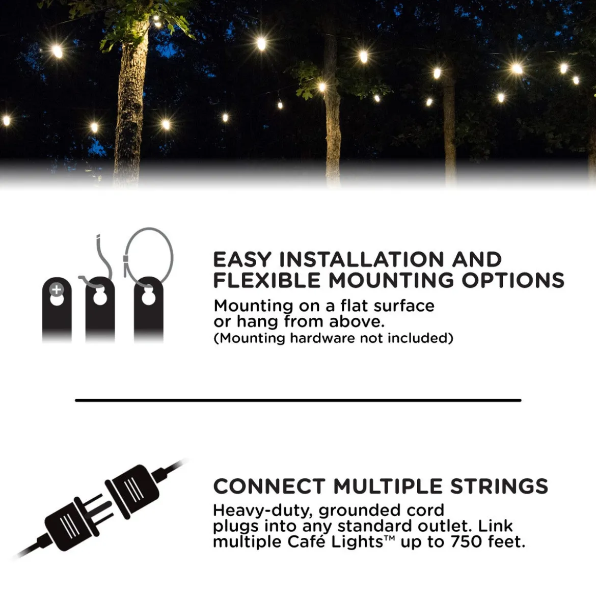 Enbrighten Classic LED Cafe Lights, 24 Bulbs, 48ft. Black Cord