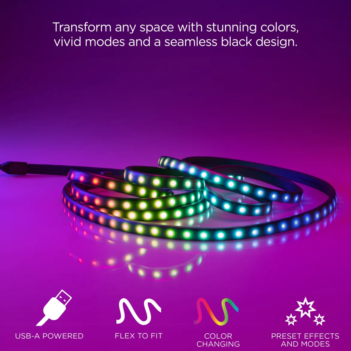 Enbrighten Color-Changing LED Stealth Tape Light Strip 12ft., Black