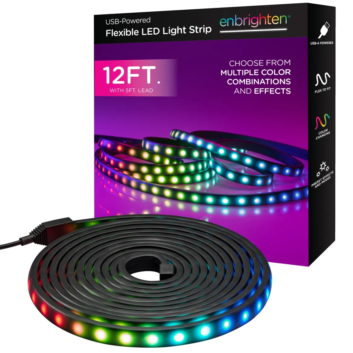 Enbrighten Color-Changing LED Stealth Tape Light Strip 12ft., Black