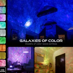 Enbrighten Galaxy Wave Projector LED Tabletop Night Light with Sound Effects, Gray