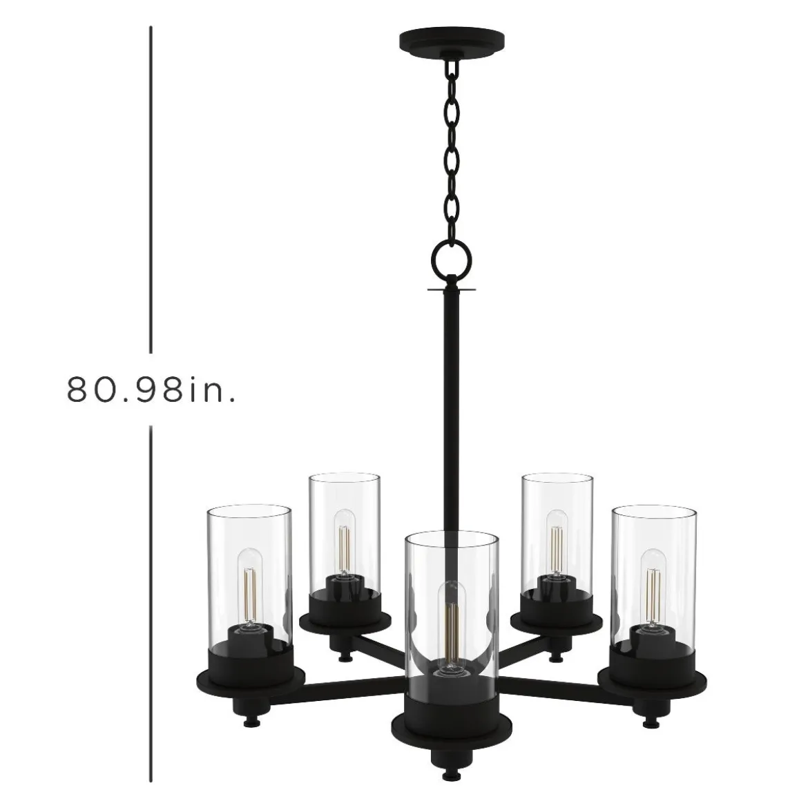 Enbrighten 5-Head Chandelier with LED Vintage Bulbs, Matte Black