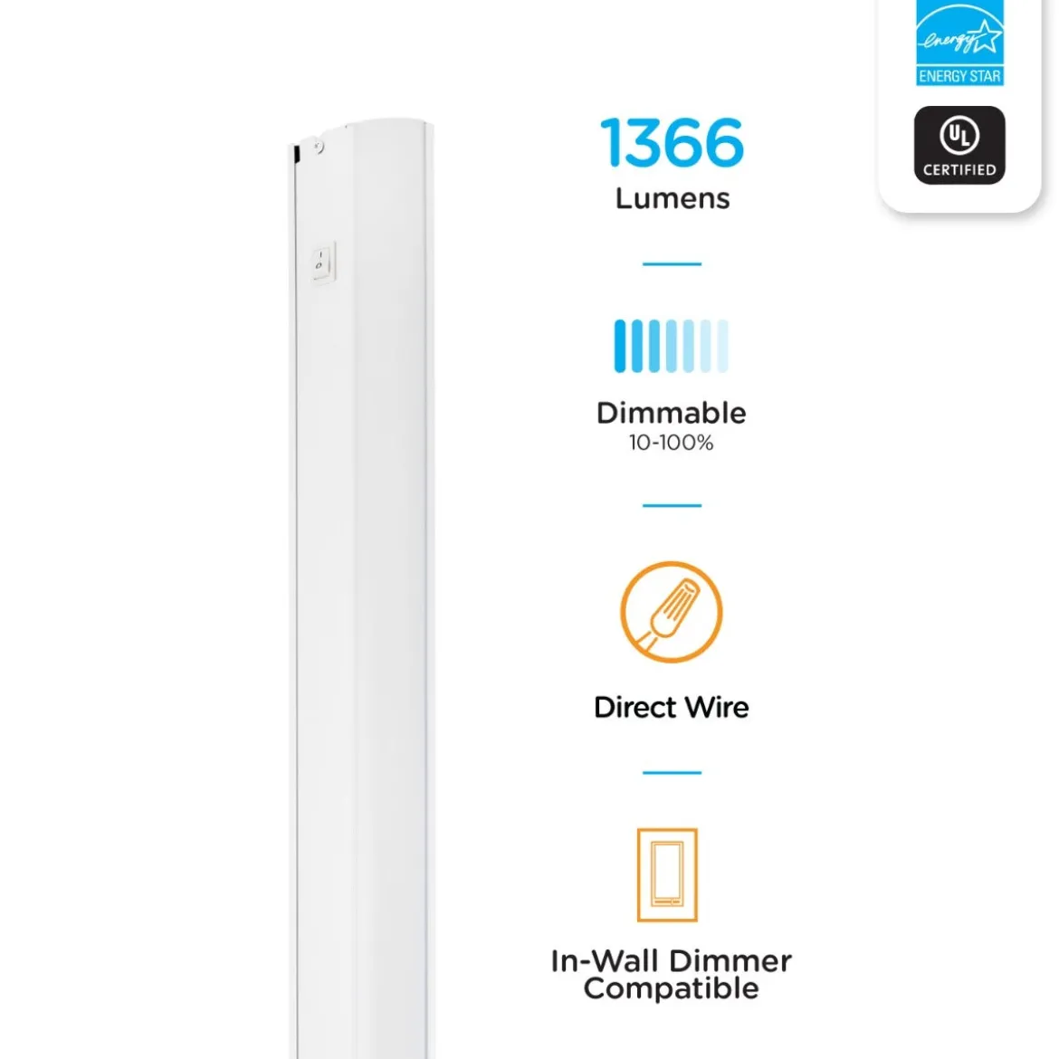 Enbrighten 36in. Dimmable Direct Wire LED Under Cabinet Light Fixture, White