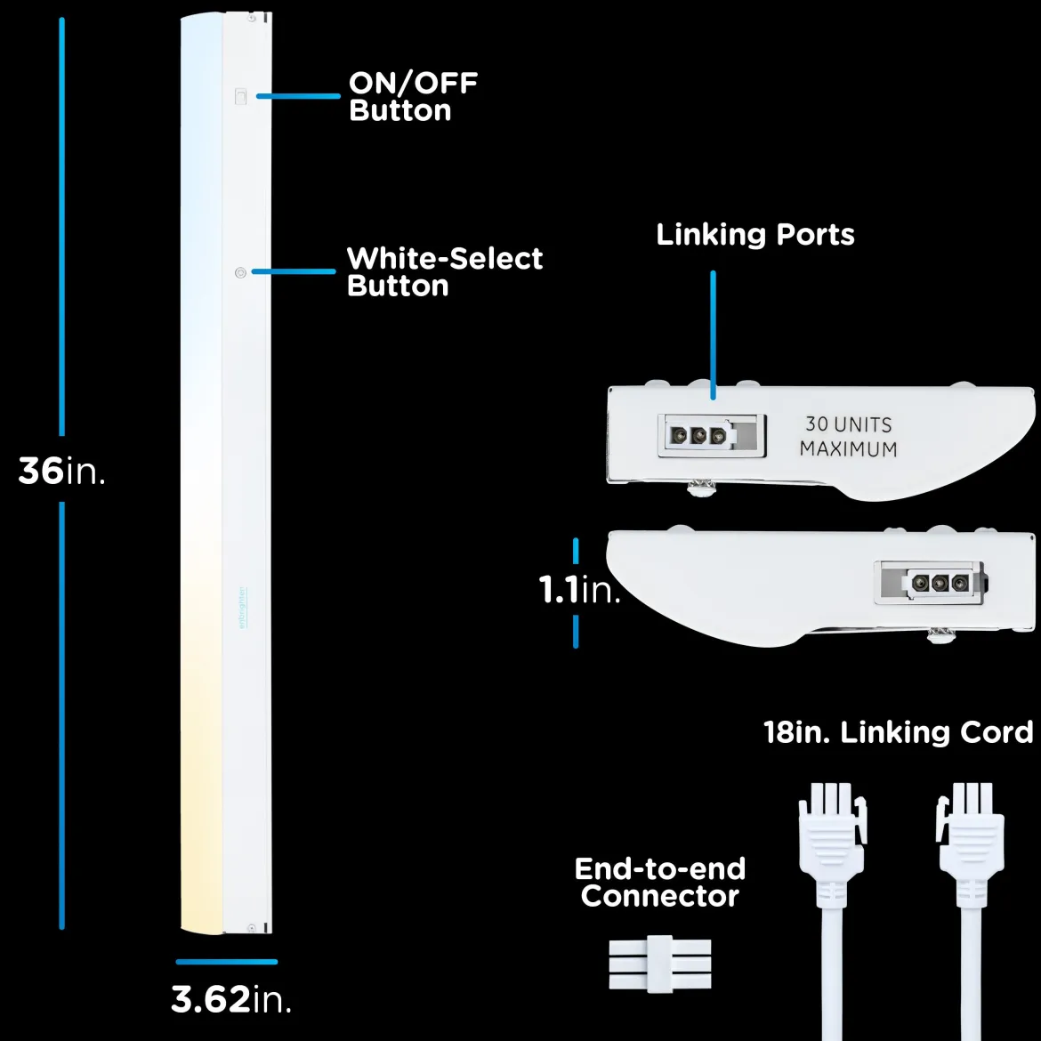 Enbrighten 36in. Direct Wire LED Light Bar, White