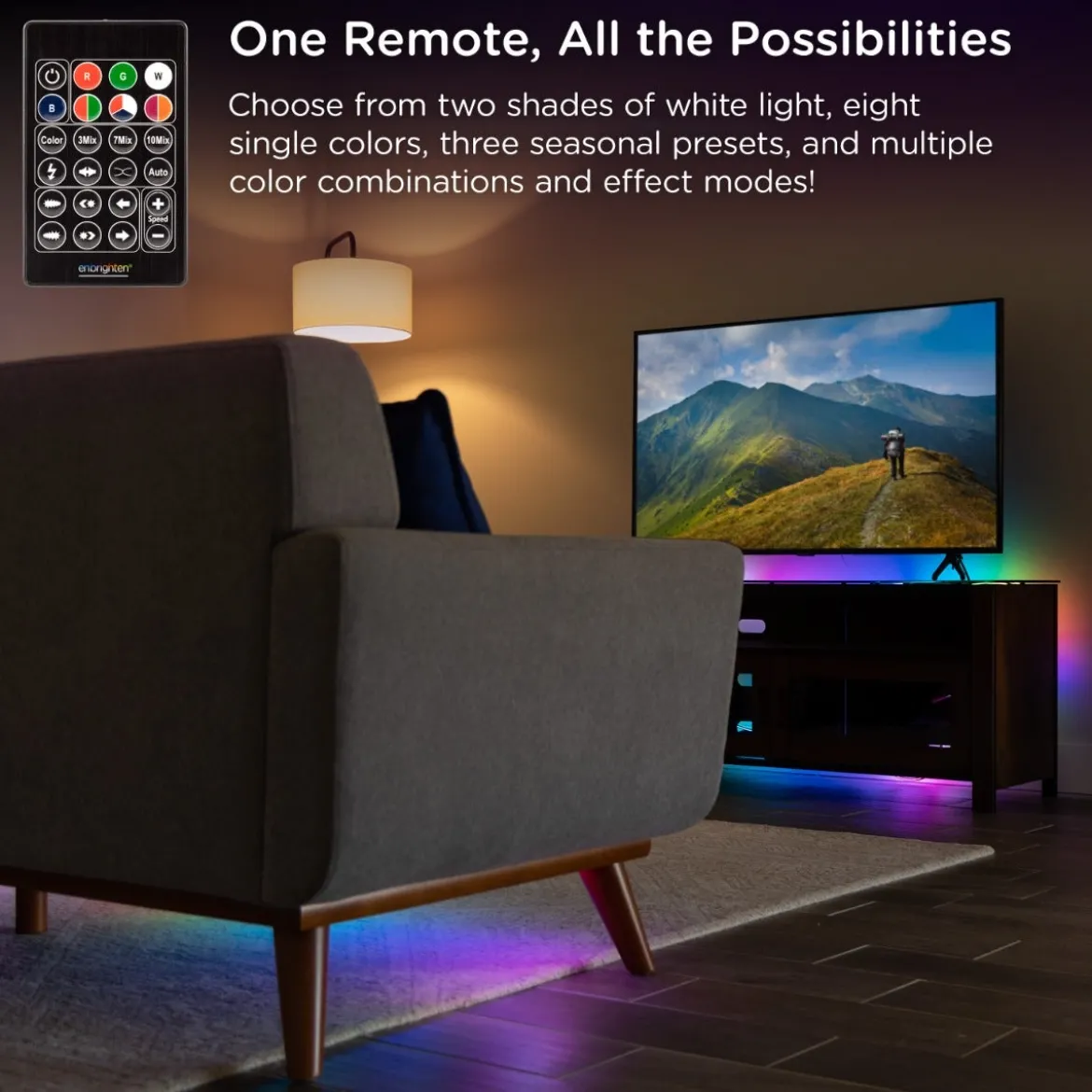 Enbrighten Indoor USB-Powered Color-Changing LED Flex Light with Remote, 8ft., Black