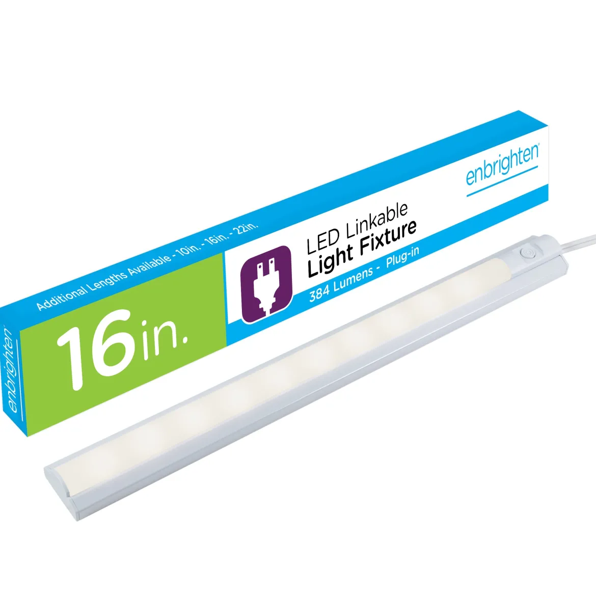 Enbrighten 16in. Plug-In LED Under Cabinet Light Fixture, White