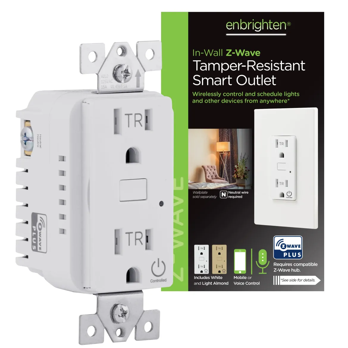 Enbrighten In-Wall Z-Wave Tamper-Resistant Smart Outlet