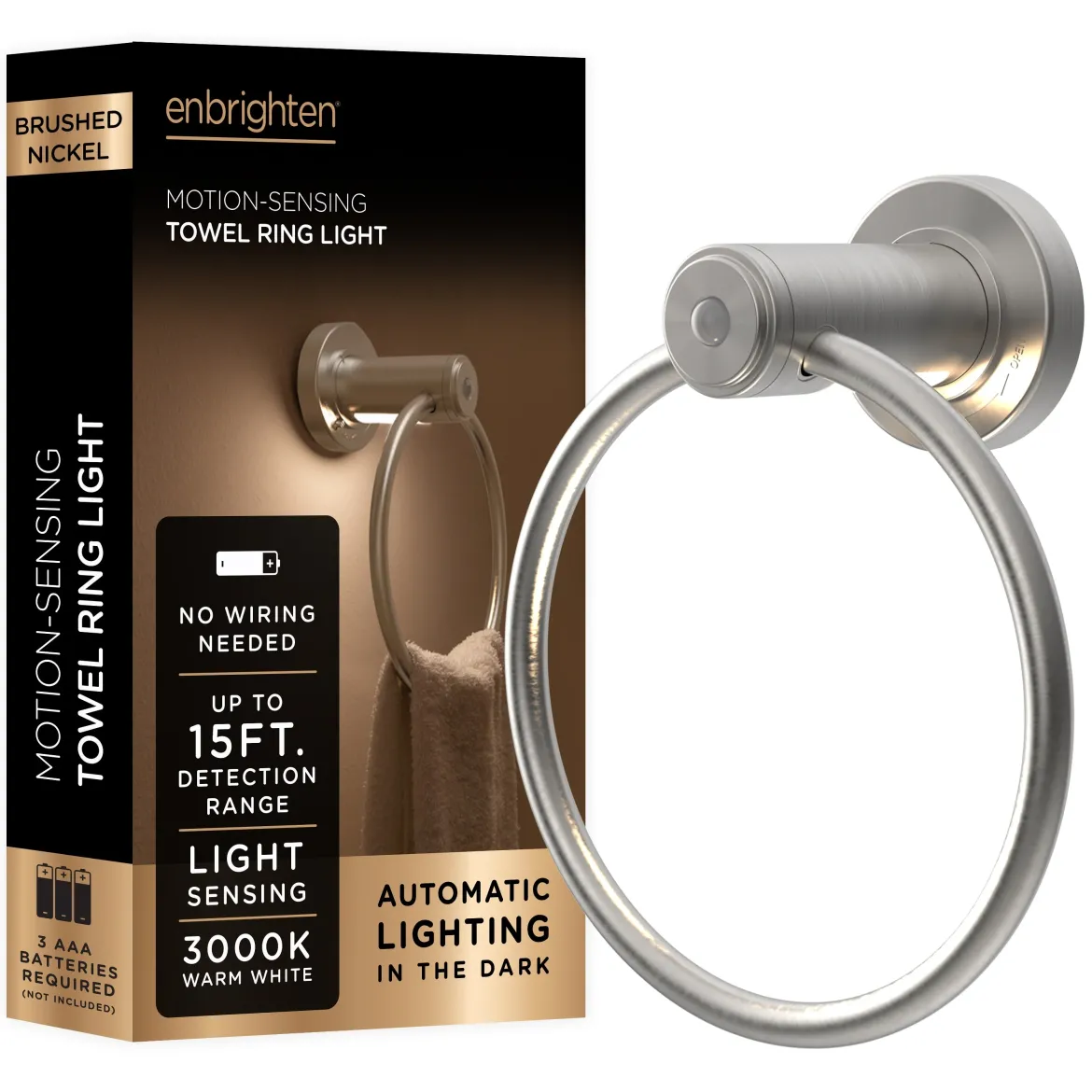 Enbrighten LED Motion Sensing Towel Ring Light, Brushed Nickel