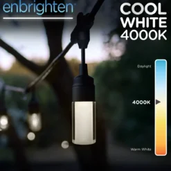 Enbrighten Modern Outdoor String Lights, 48ft, 24 Cylindrical Shatterproof Bulbs, Cool White