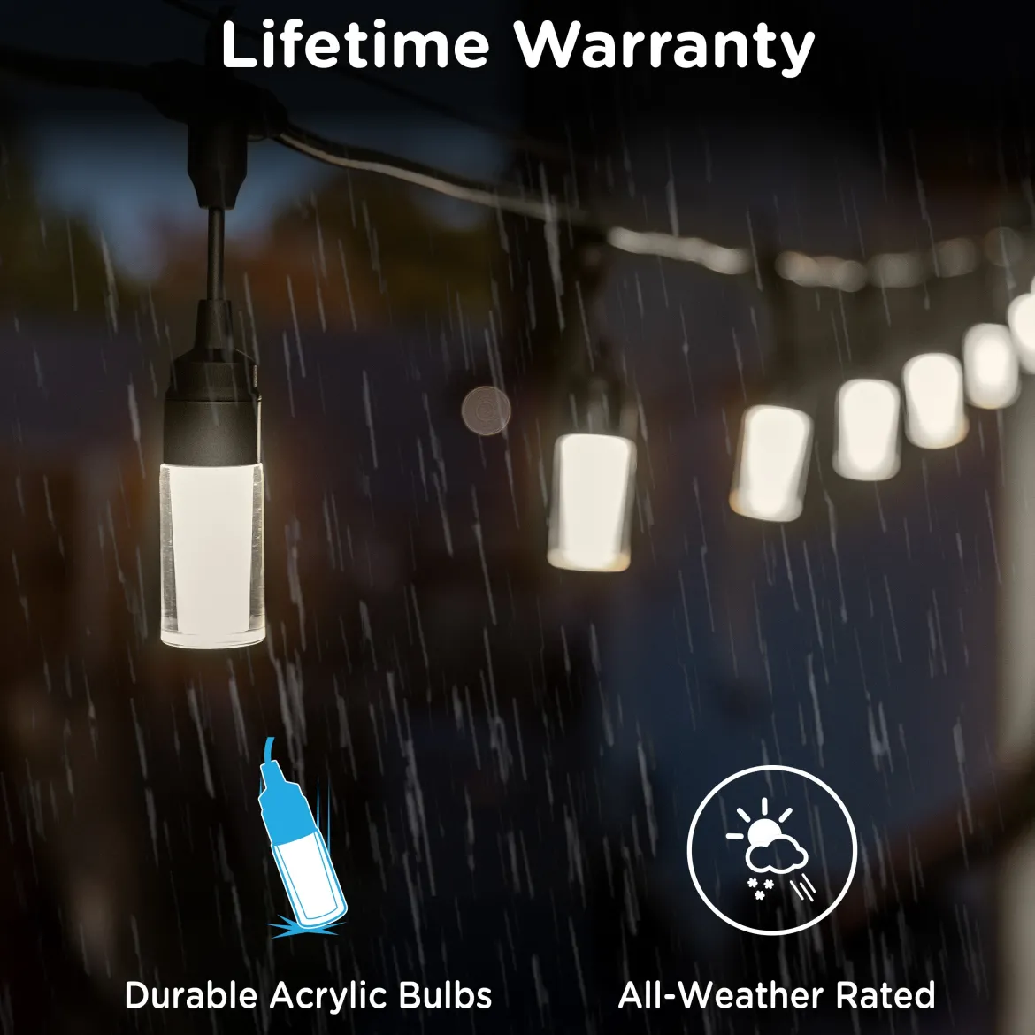 Enbrighten Modern Outdoor String Lights, 48ft, 24 Cylindrical Shatterproof Bulbs, Cool White
