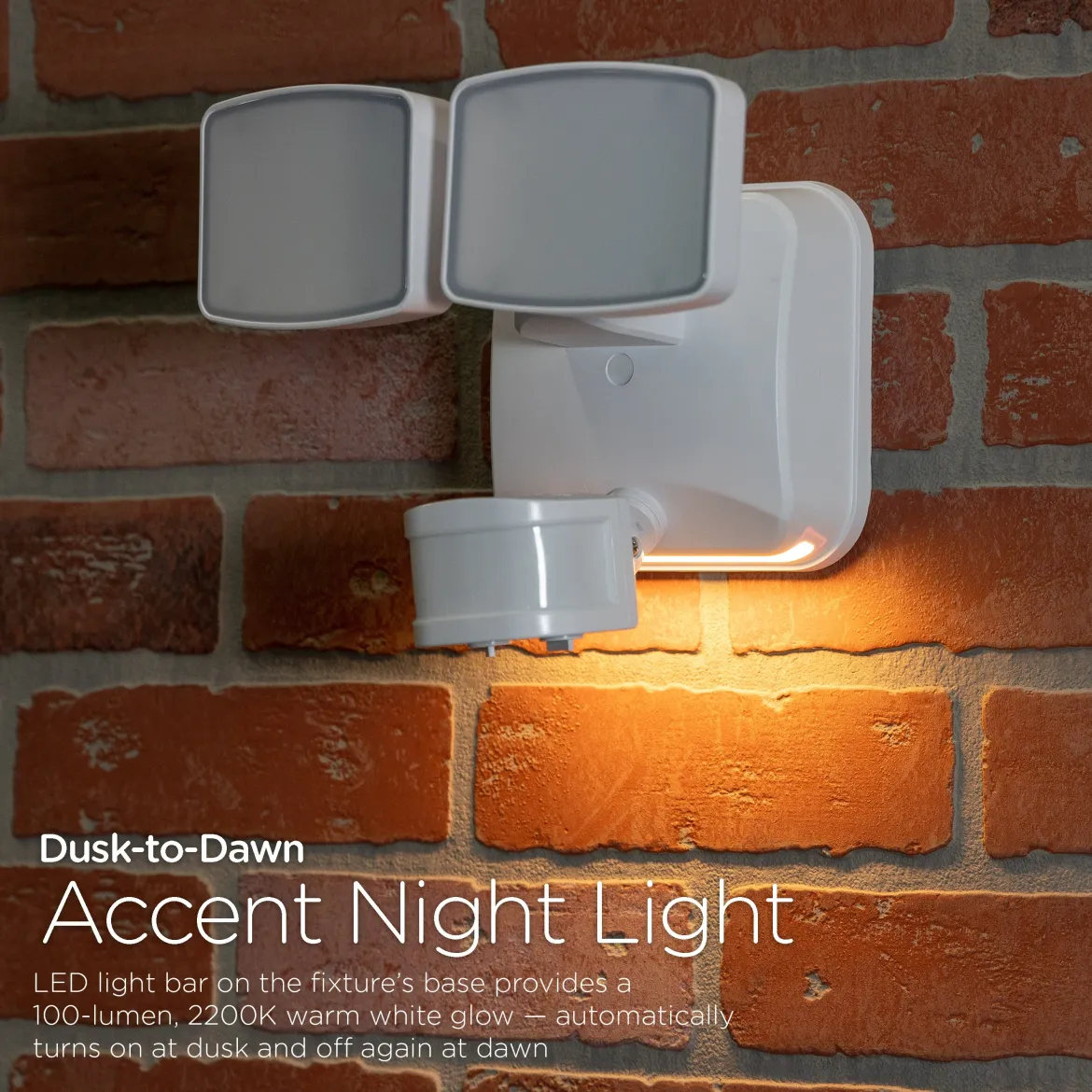 Enbrighten Outdoor 2-Head Motion-Sensing Security Light with LED Night Light, White